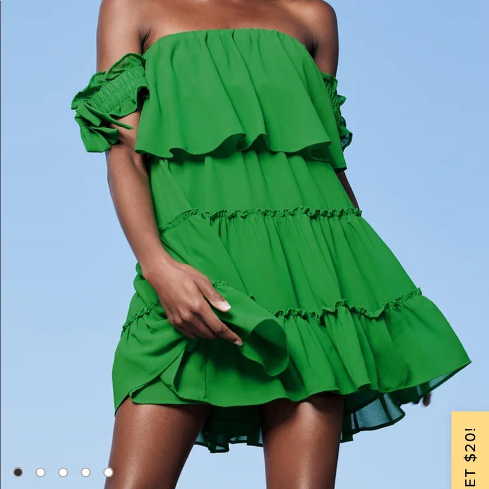 Green Off-the-Shoulder Ruffled Mini Dress